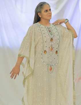 Ivory (off white) Handwork Maharani Kaftan