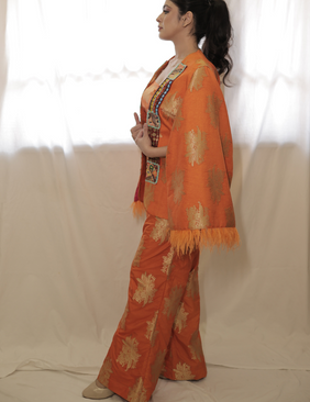 Orange SILK Cape Fur 3pc Set