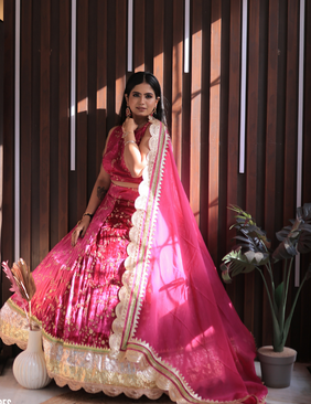 RomCom Fuchsia Velvet Lehnga Set