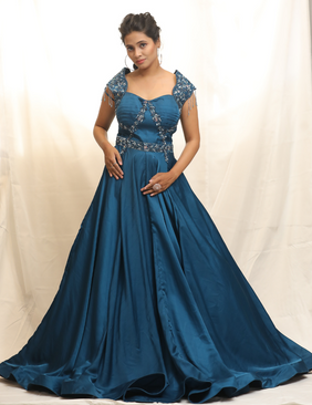 Dream Come Blue Silk Off Shoulder Gown