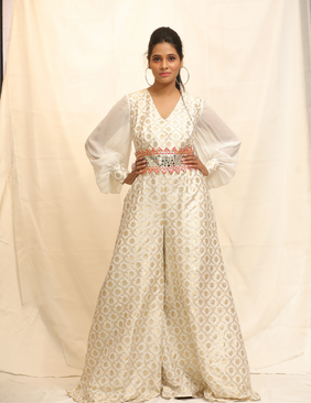 Upto Snow Good Ivory Banarasi Jumpsuit