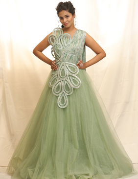 Sage Green Tulle Gown