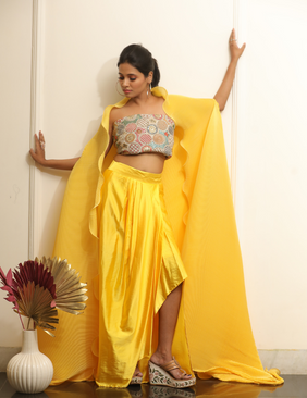 Firecracker Yellow Cape Skirt Set