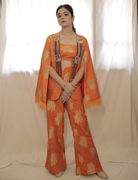 Orange SILK Cape Fur 3pc Set