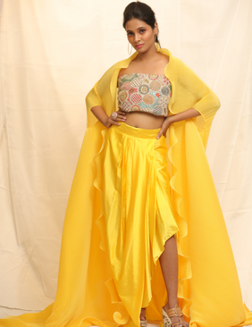 Firecracker Yellow Cape Skirt Set