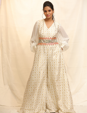 Upto Snow Good Ivory Banarasi Jumpsuit