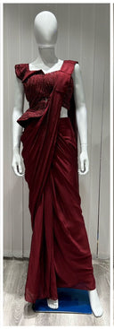 Bloody Maroon Peplum sari