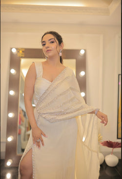 Ivory Embellished Cocktail Sari with Corset