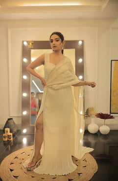 Ivory Embellished Cocktail Sari with Corset